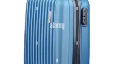 blue-plastic-cabin-luggage-suitcase-isolated-on-white-2WC1MR5